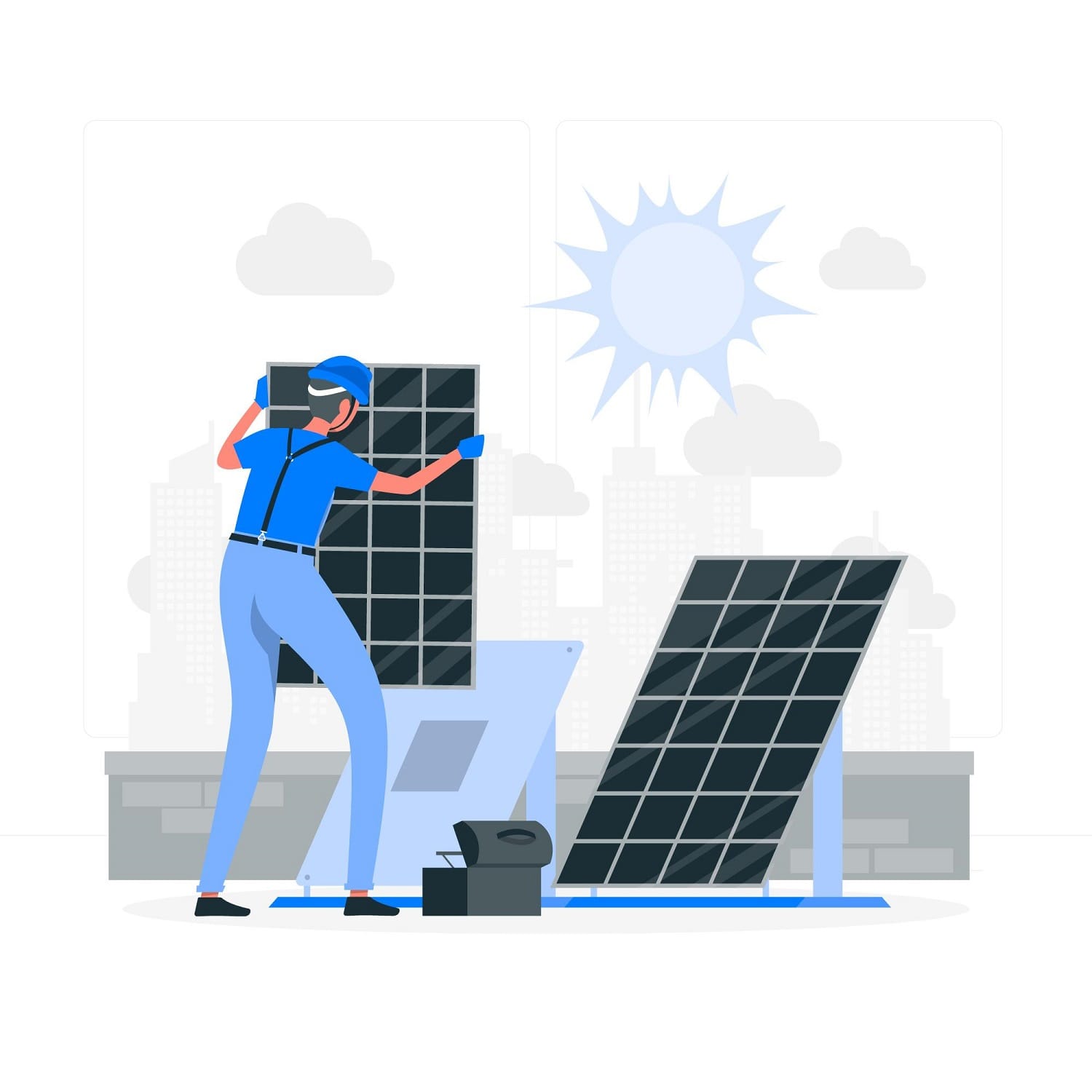 A man holding solar panel. Off grid system home page of Sunteur renewables
